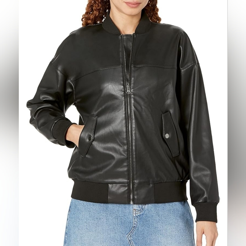 The Drop Women's Iman Vegan Leather Bomber Jacket NWT Size S